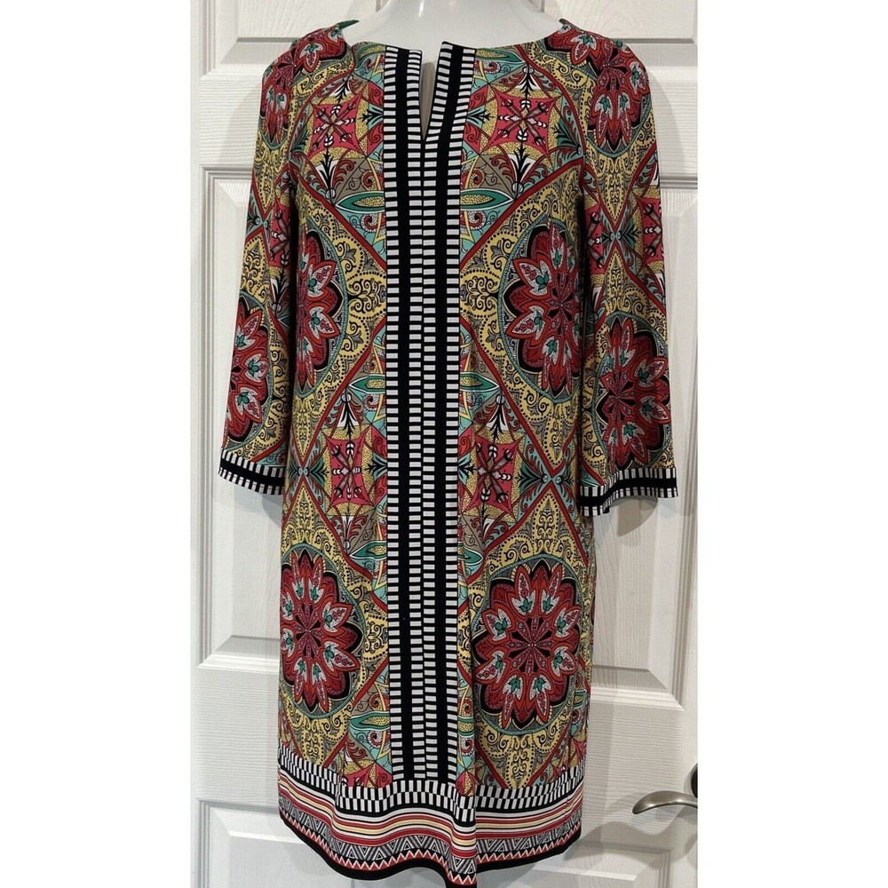Laundry by Shelli Segal Block Print Colorful Stretch Knit Tunic Dress Women's 8